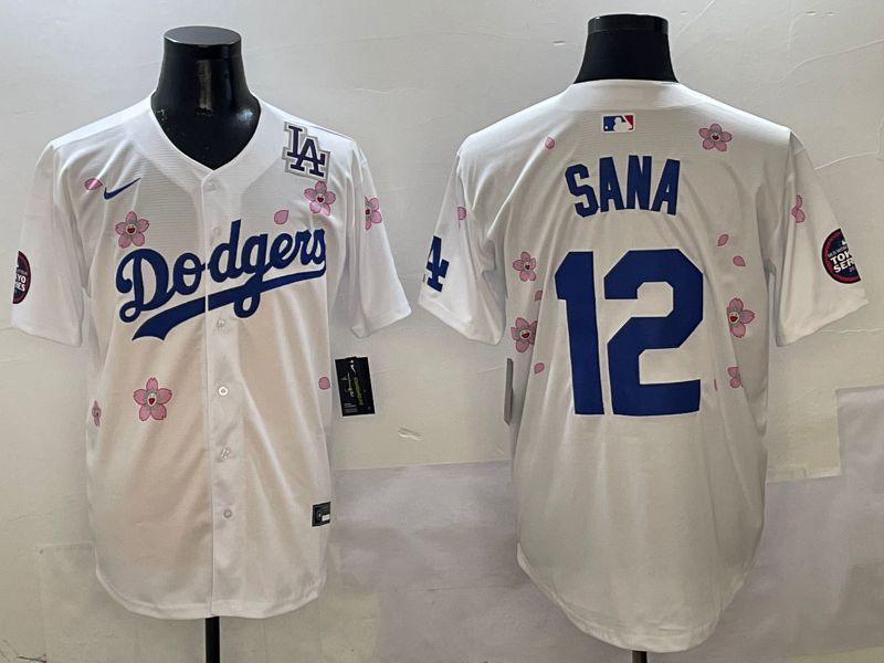 Men Los Angeles Dodgers 12 Sana White Sakura Edition 2025 Nike MLB Jersey style 8